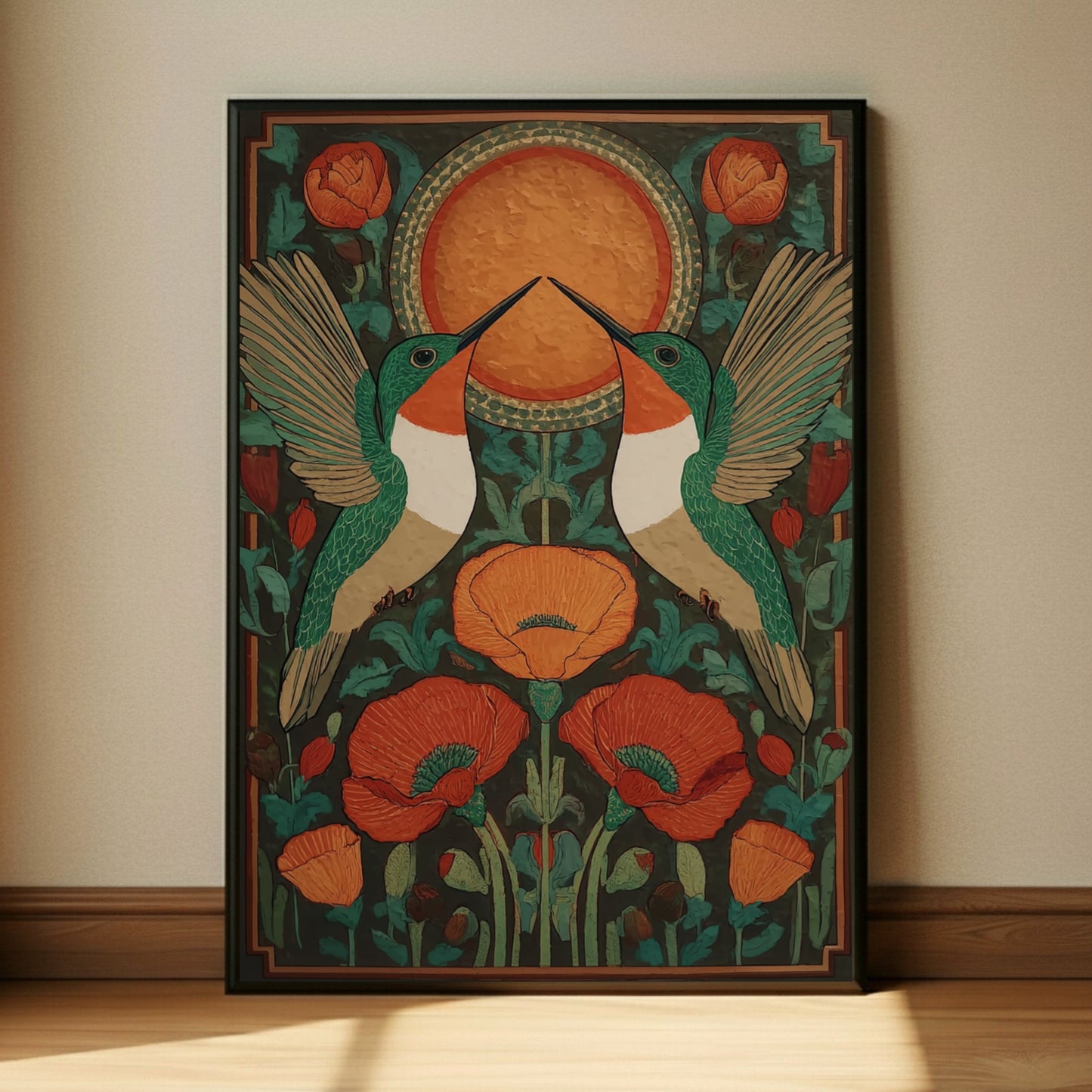 Hummingbird Folk Art Botanical Wall Art Print