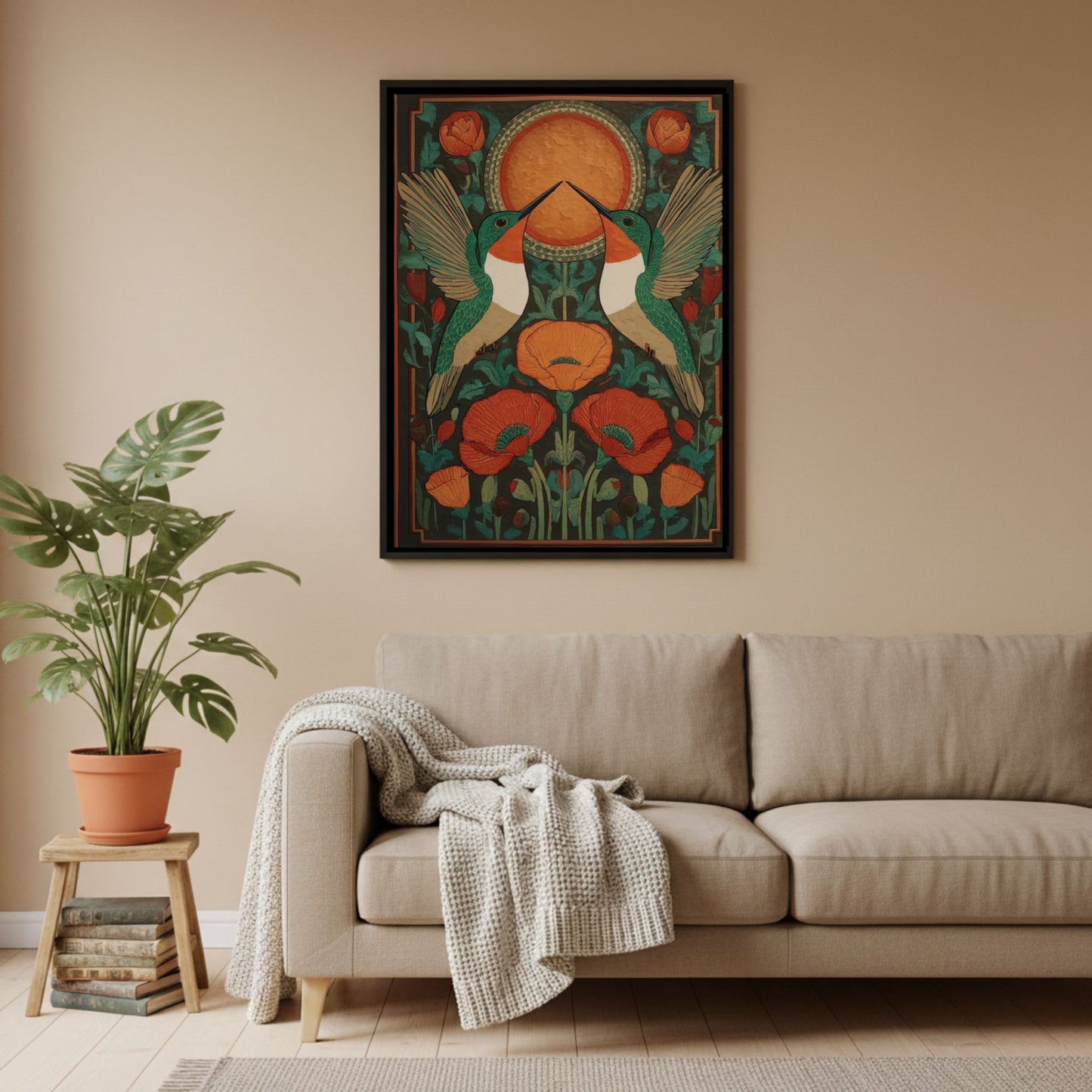 Hummingbird Folk Art Botanical Wall Art Print