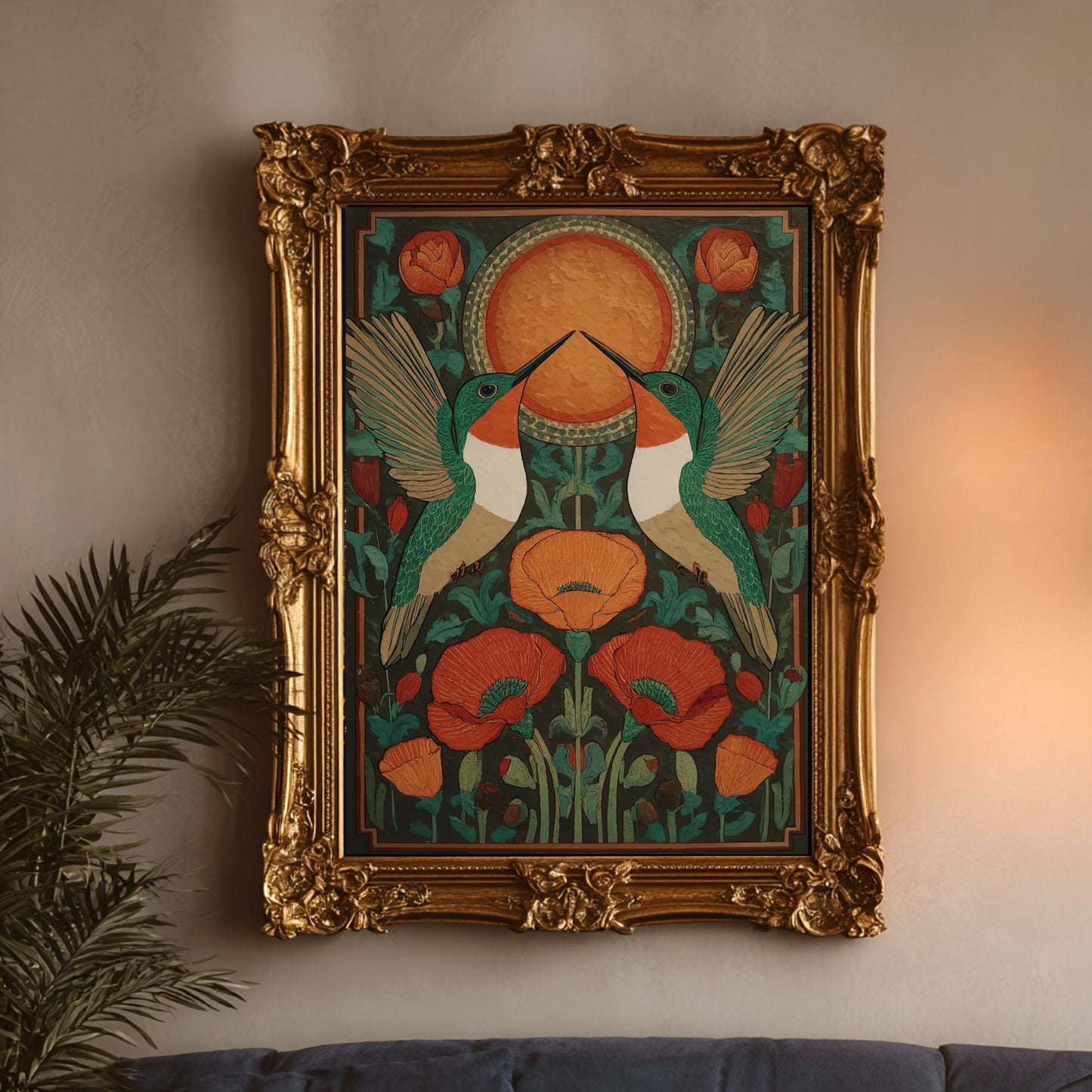 Hummingbird Folk Art Botanical Wall Art Print