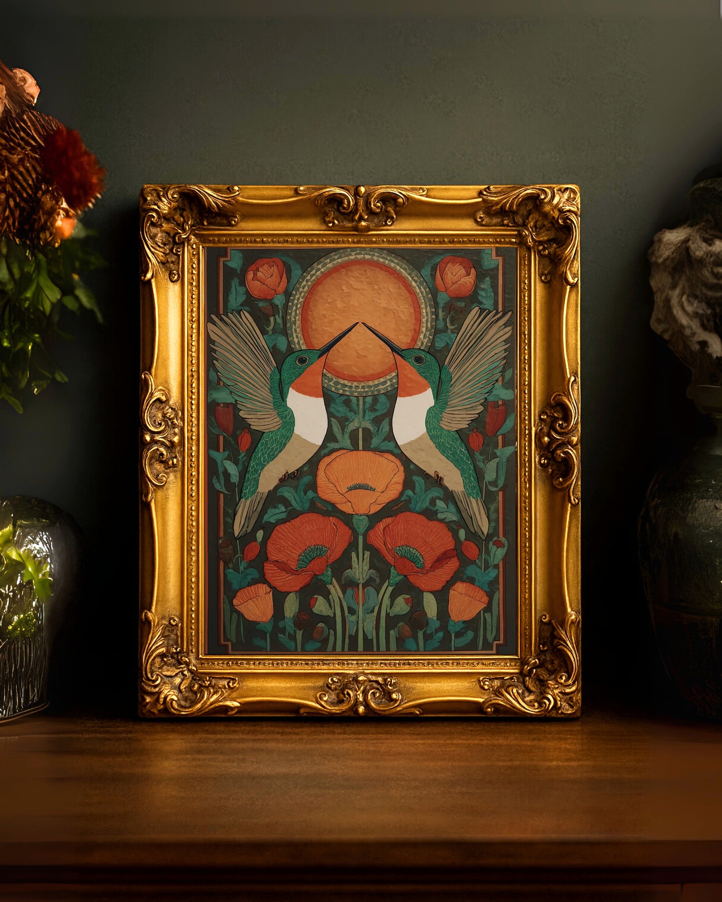Hummingbird Folk Art Print (Poster, Canvas, Framed)