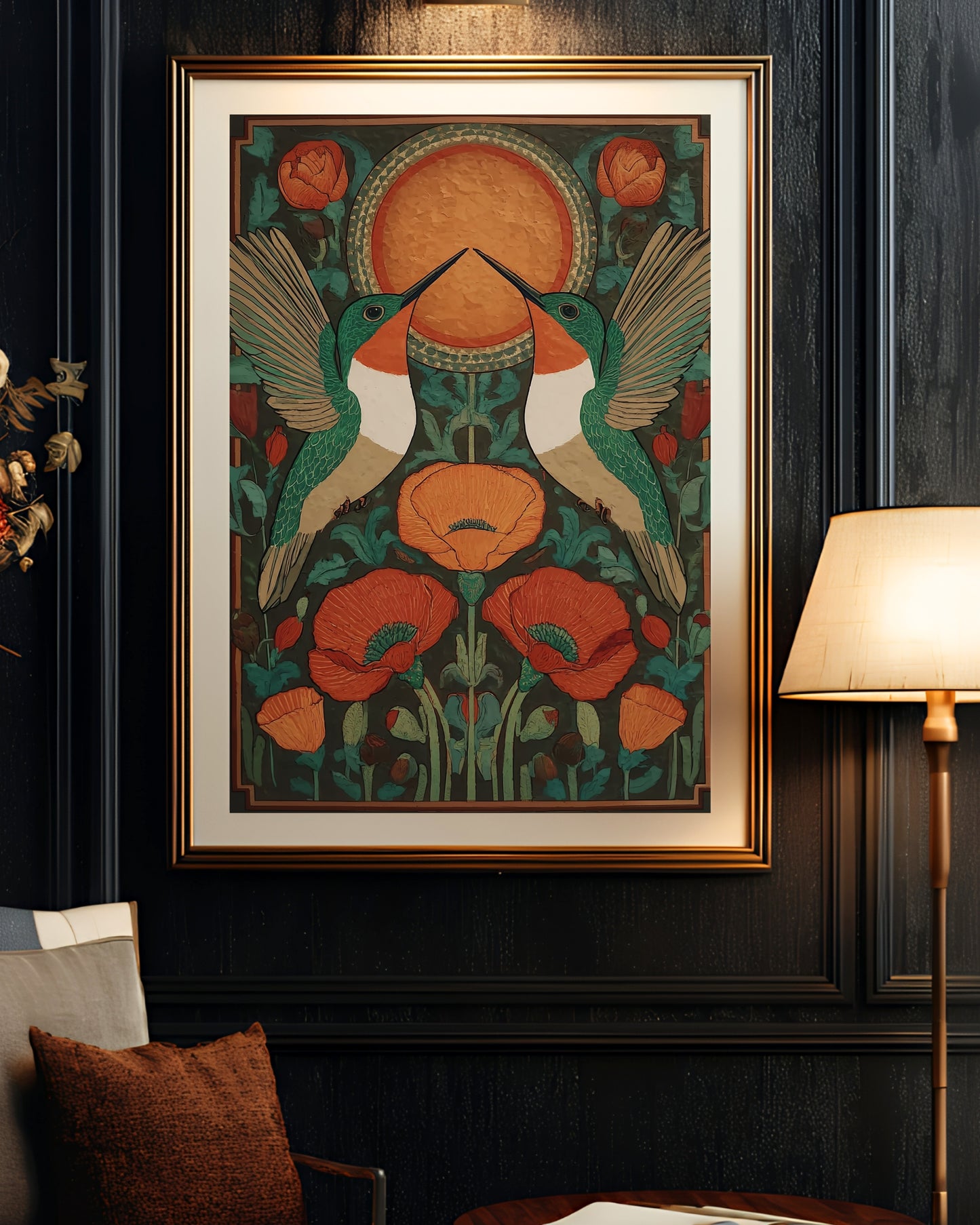 Hummingbird Folk Art Print (Poster, Canvas, Framed)