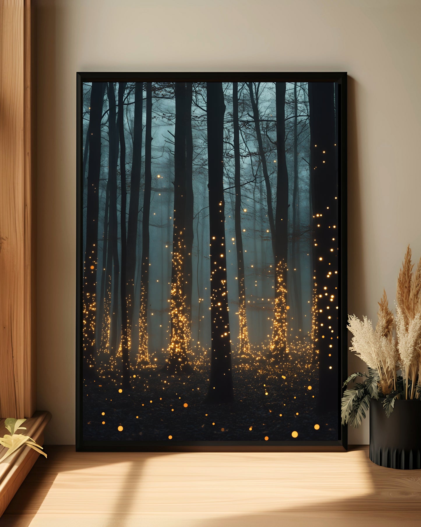 Firefly Forest Moody Glowing Woodland Wall Art (Poster, Canvas, Framed)