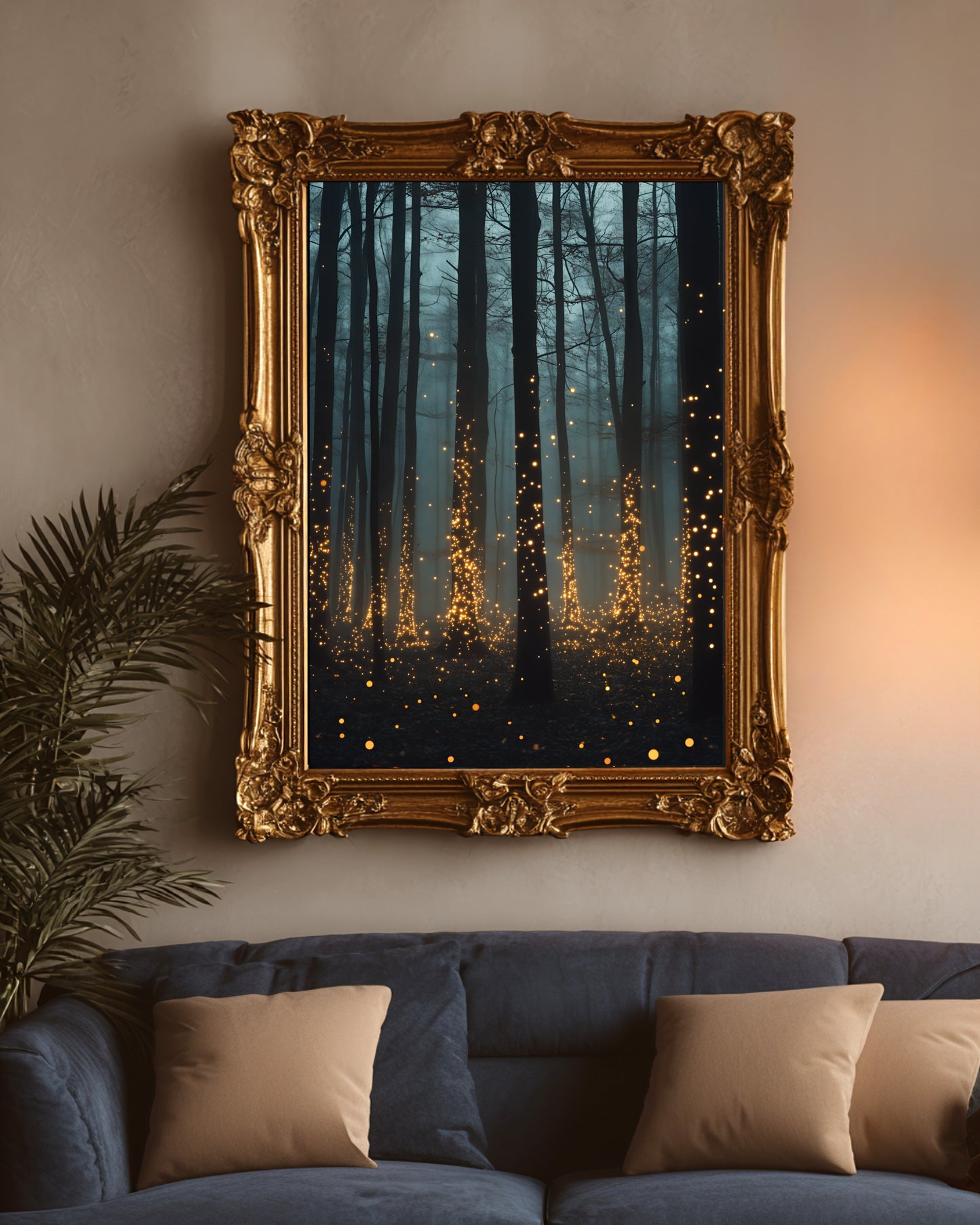 Firefly Forest Moody Glowing Woodland Wall Art (Poster, Canvas, Framed)