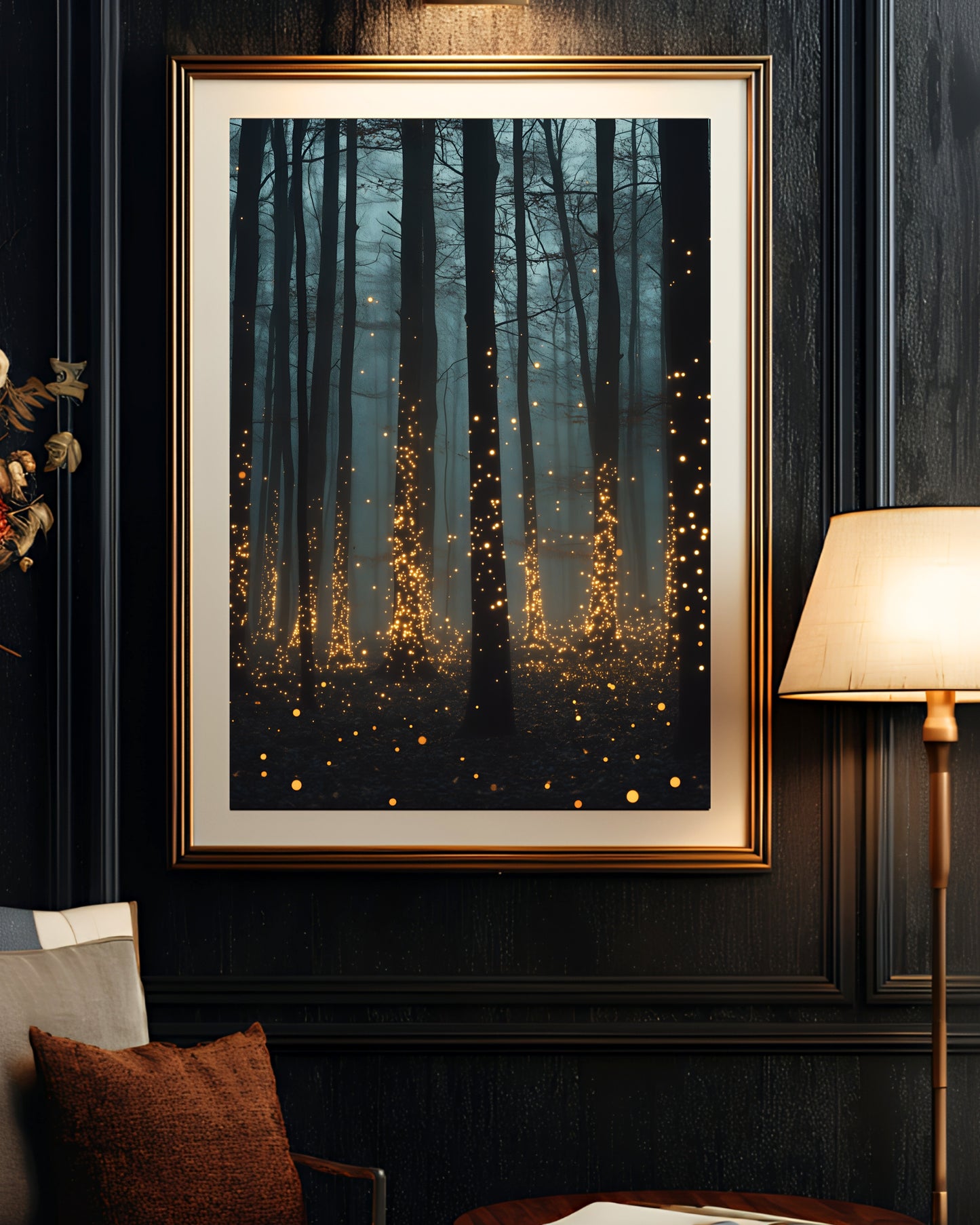 Firefly Forest Moody Glowing Woodland Wall Art (Poster, Canvas, Framed)