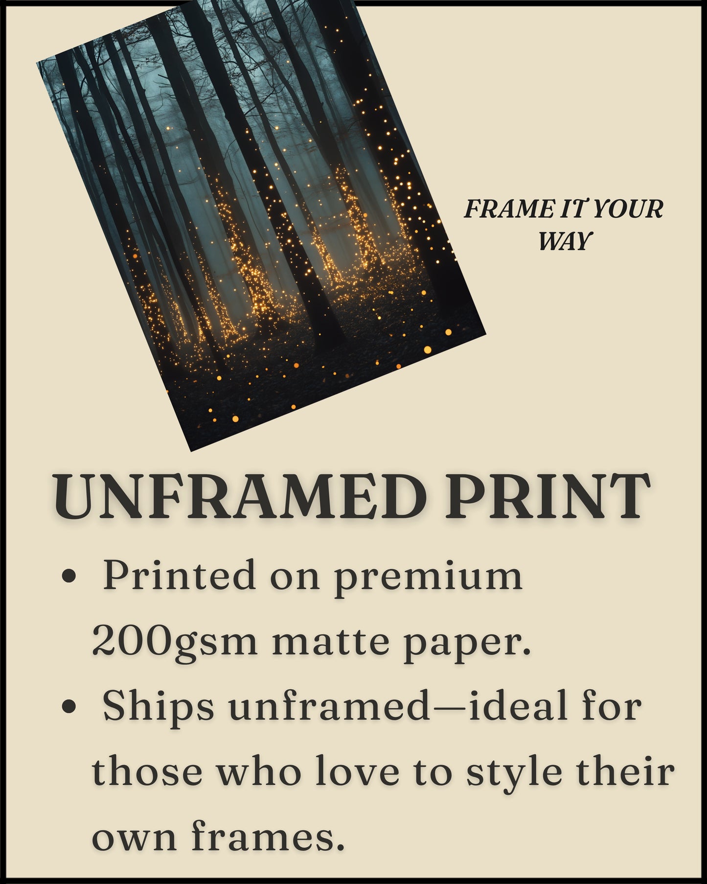Firefly Forest Moody Glowing Woodland Wall Art (Poster, Canvas, Framed)