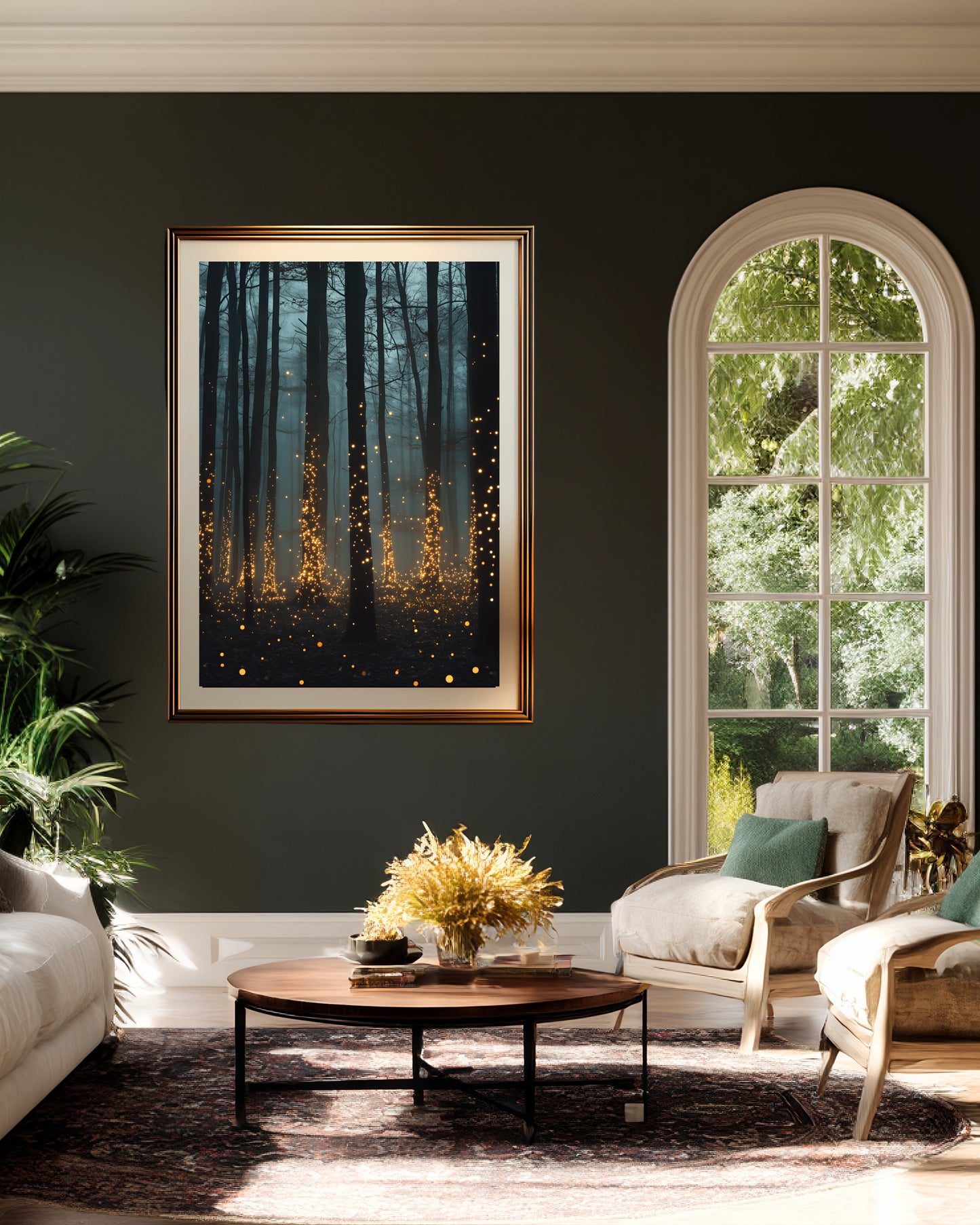Firefly Forest Moody Glowing Woodland Wall Art (Poster, Canvas, Framed)