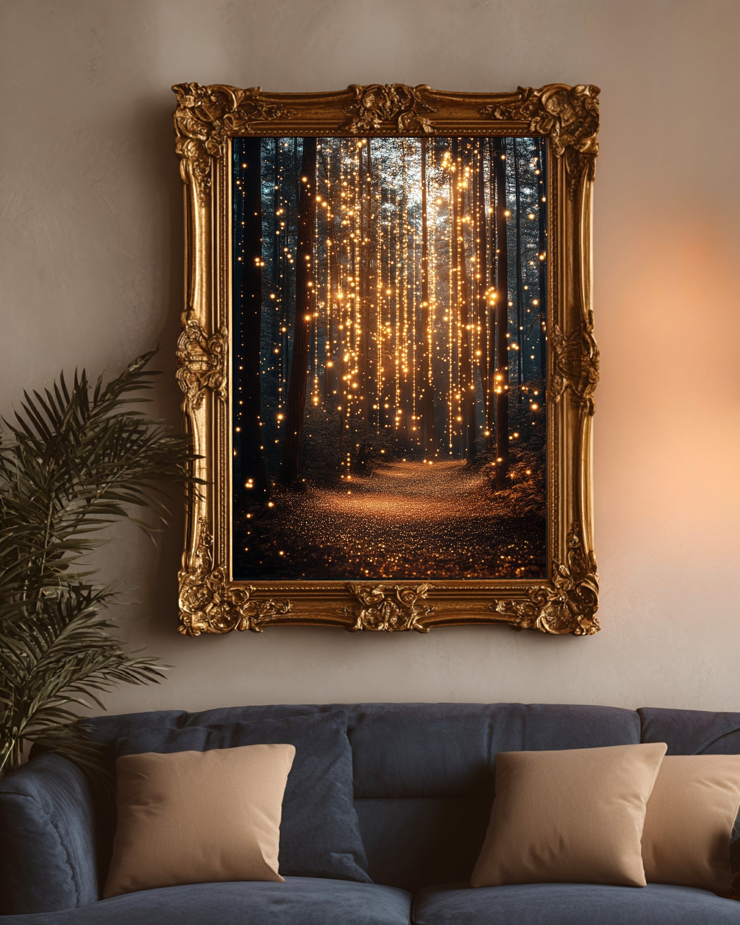 Glowing Forest Path Wall Art – Enchanted Light Trail Print (Poster, Canvas, Framed)