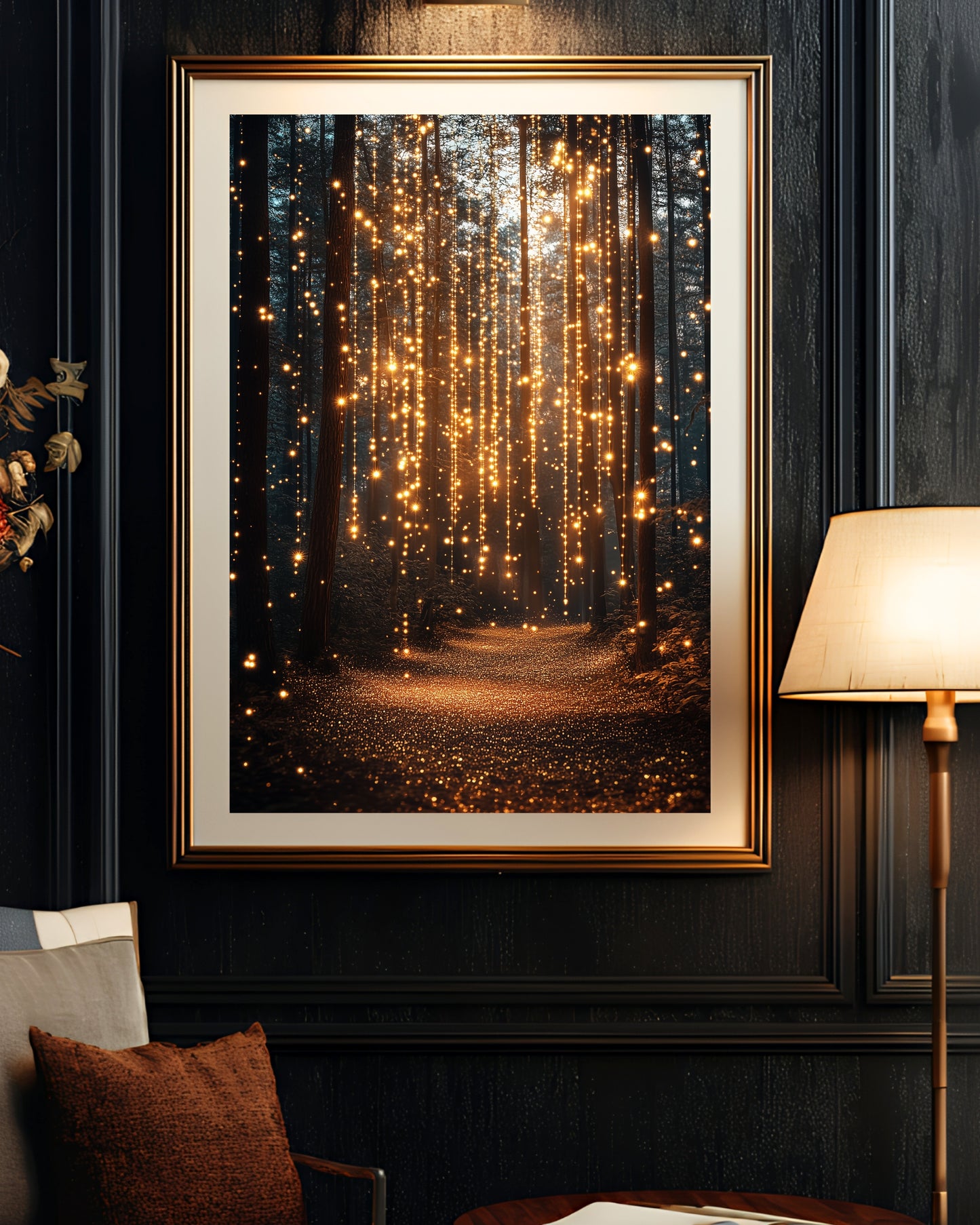 Glowing Forest Path Wall Art – Enchanted Light Trail Print (Poster, Canvas, Framed)