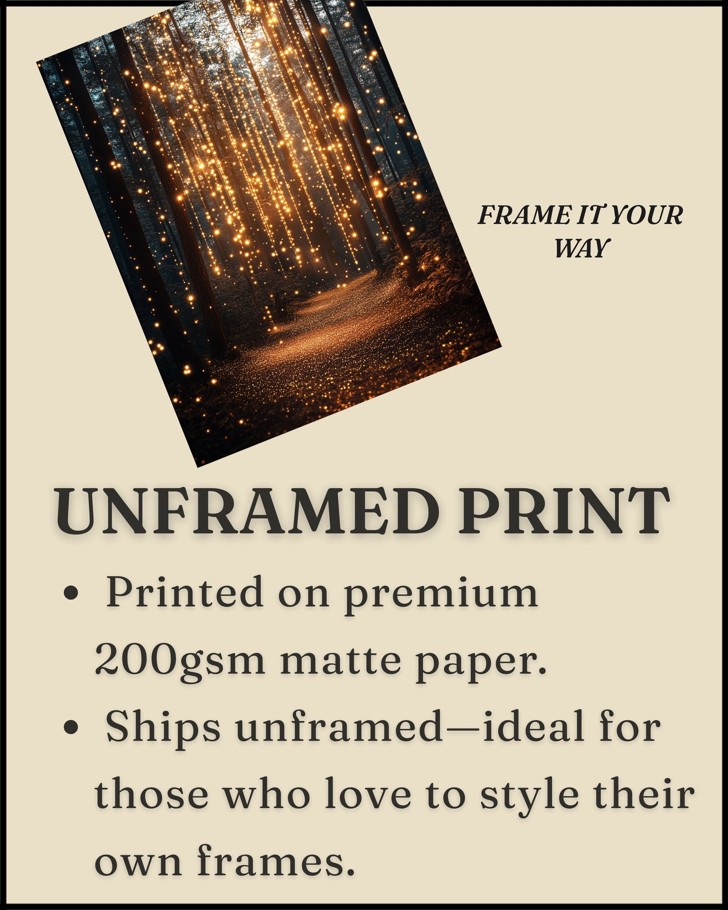 Glowing Forest Path Wall Art – Enchanted Light Trail Print (Poster, Canvas, Framed)