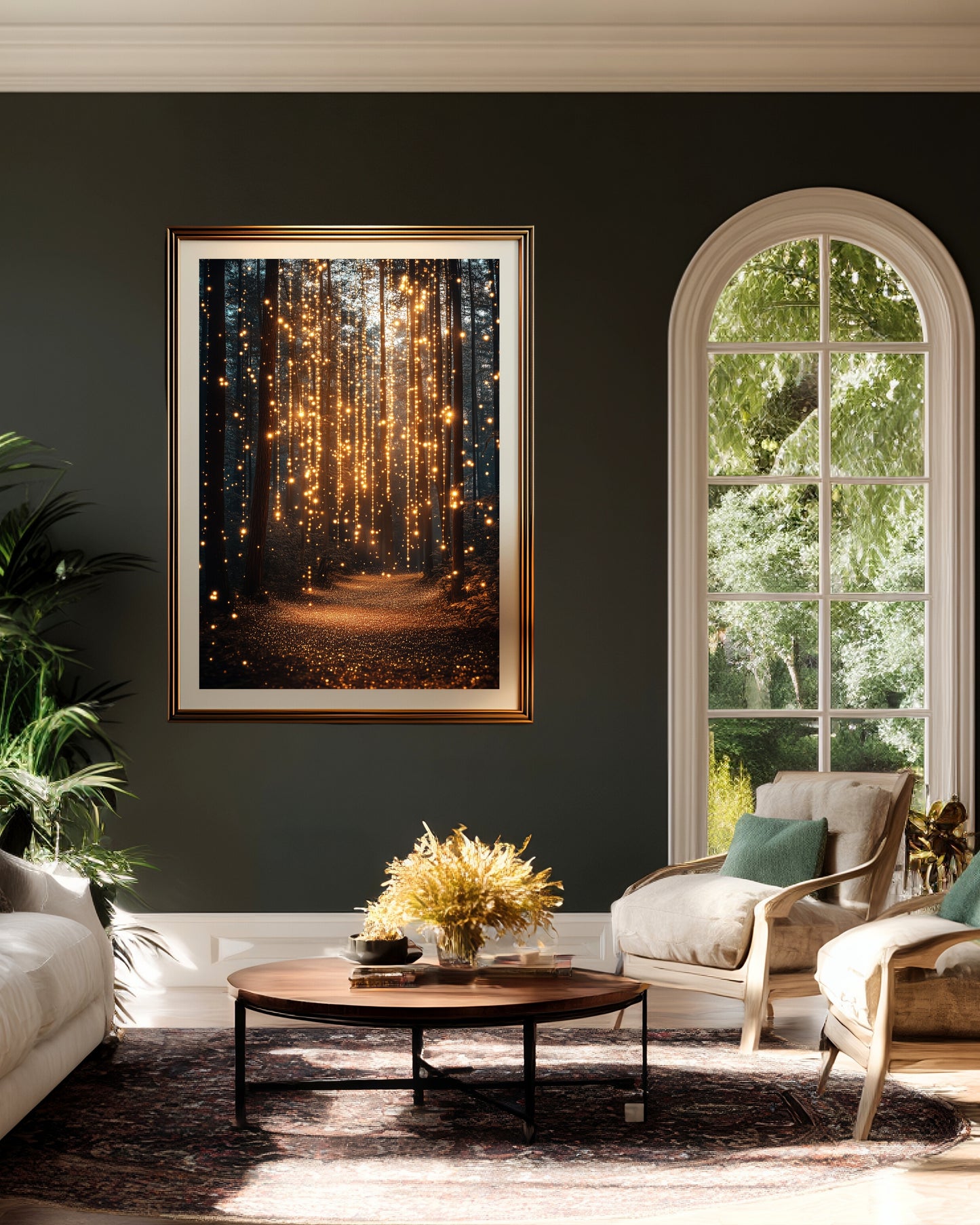 Glowing Forest Path Wall Art – Enchanted Light Trail Print (Poster, Canvas, Framed)