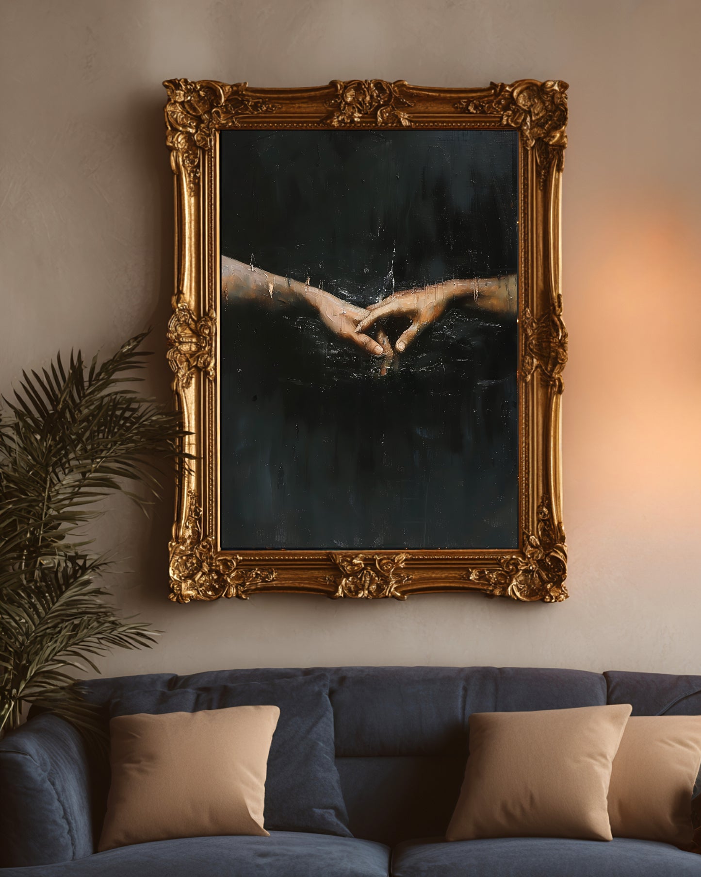 Gothic Canvas Print Reaching Hands Wall Art Moody Minimalist Touch Print (Poster, Canvas, Framed)