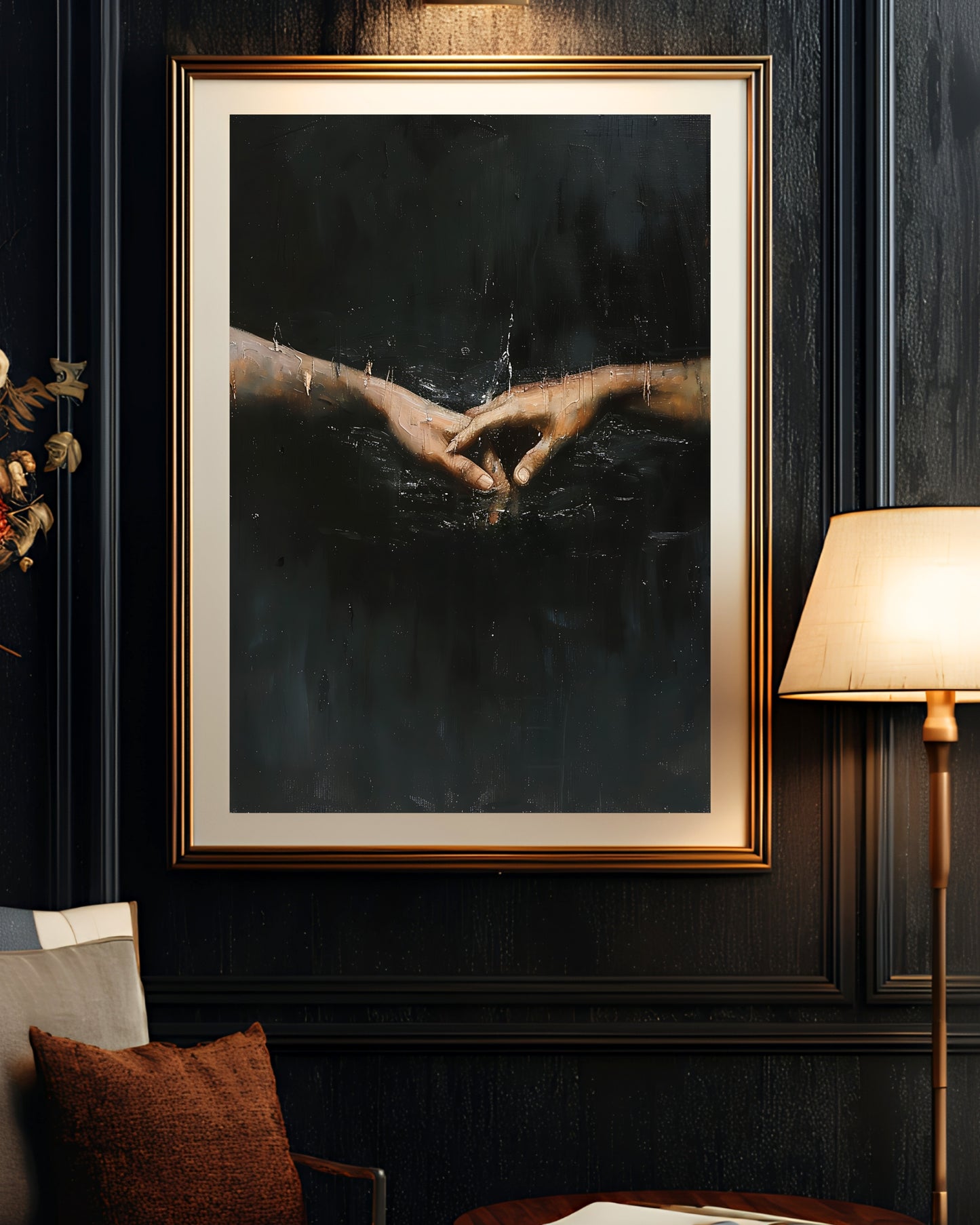 Gothic Canvas Print Reaching Hands Wall Art Moody Minimalist Touch Print (Poster, Canvas, Framed)