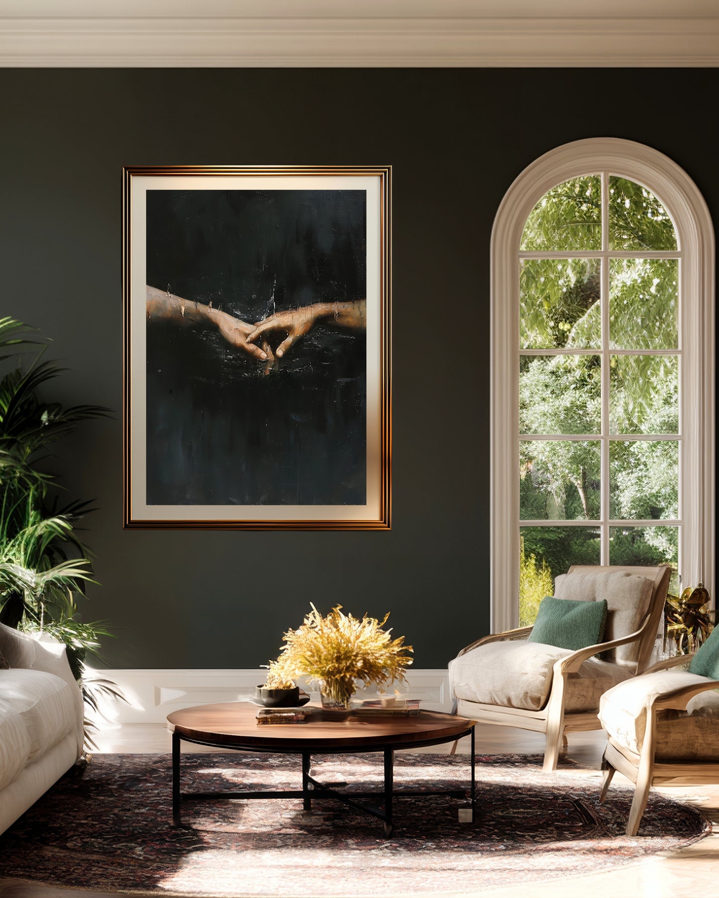 Gothic Canvas Print Reaching Hands Wall Art Moody Minimalist Touch Print (Poster, Canvas, Framed)