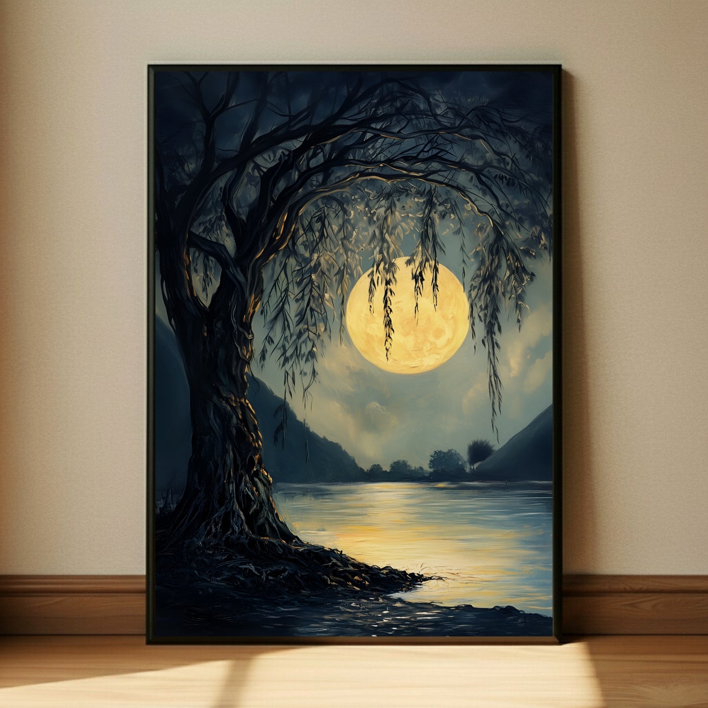 Moody Full Moon Art Print Dark Moonlit Forest Wall Art