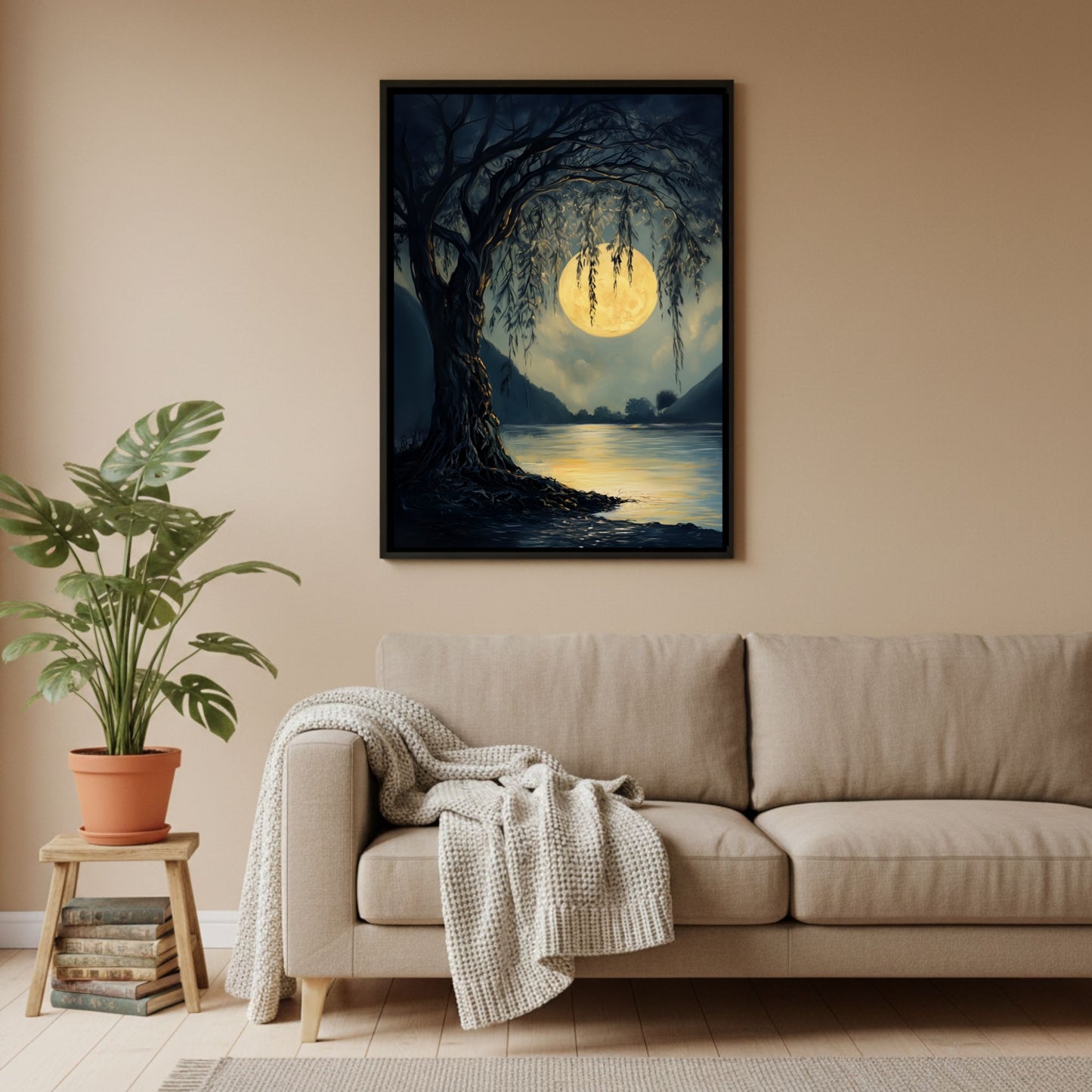Moody Full Moon Art Print Dark Moonlit Forest Wall Art