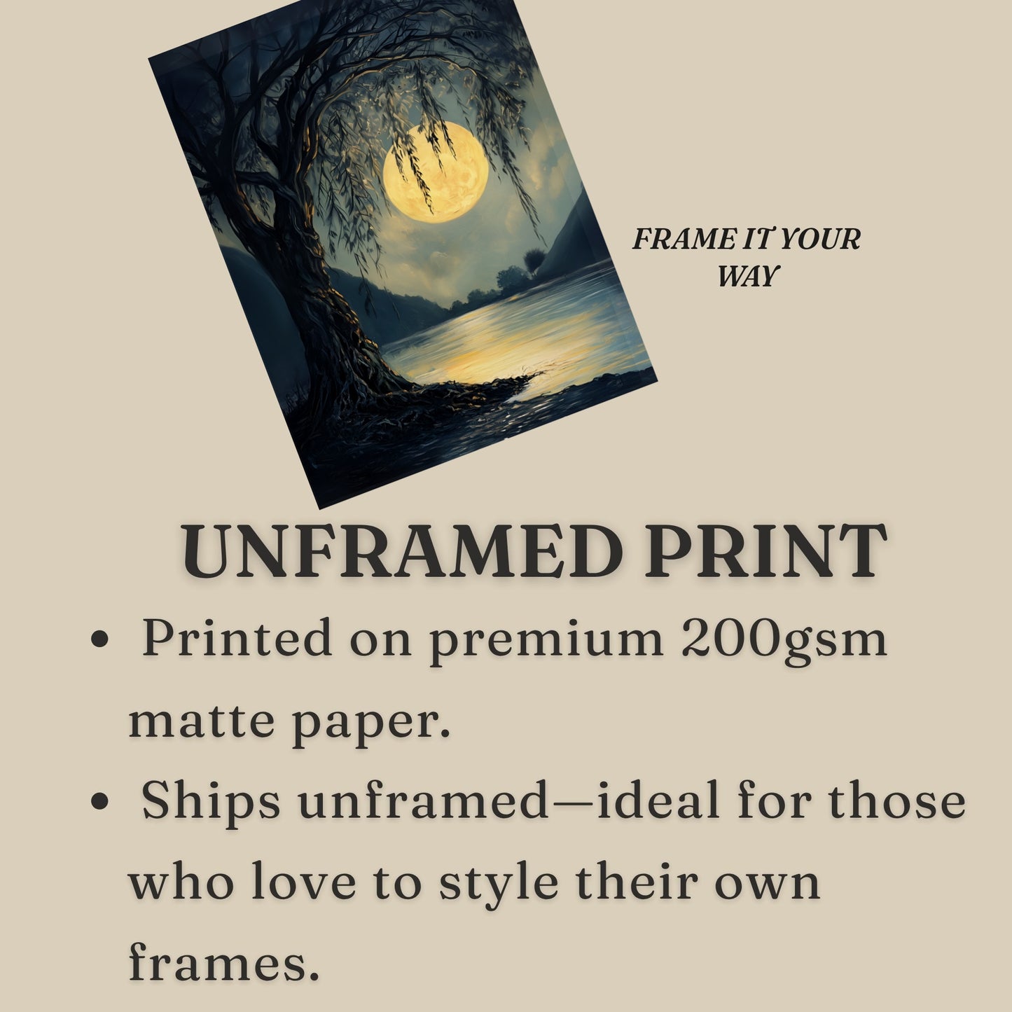 Moody Full Moon Art Print Dark Moonlit Forest Wall Art