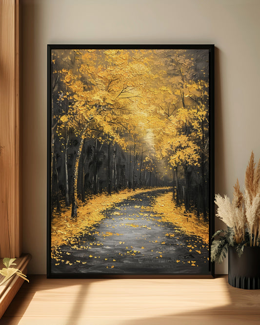 Golden Autumn Forest Path Wall Art Print