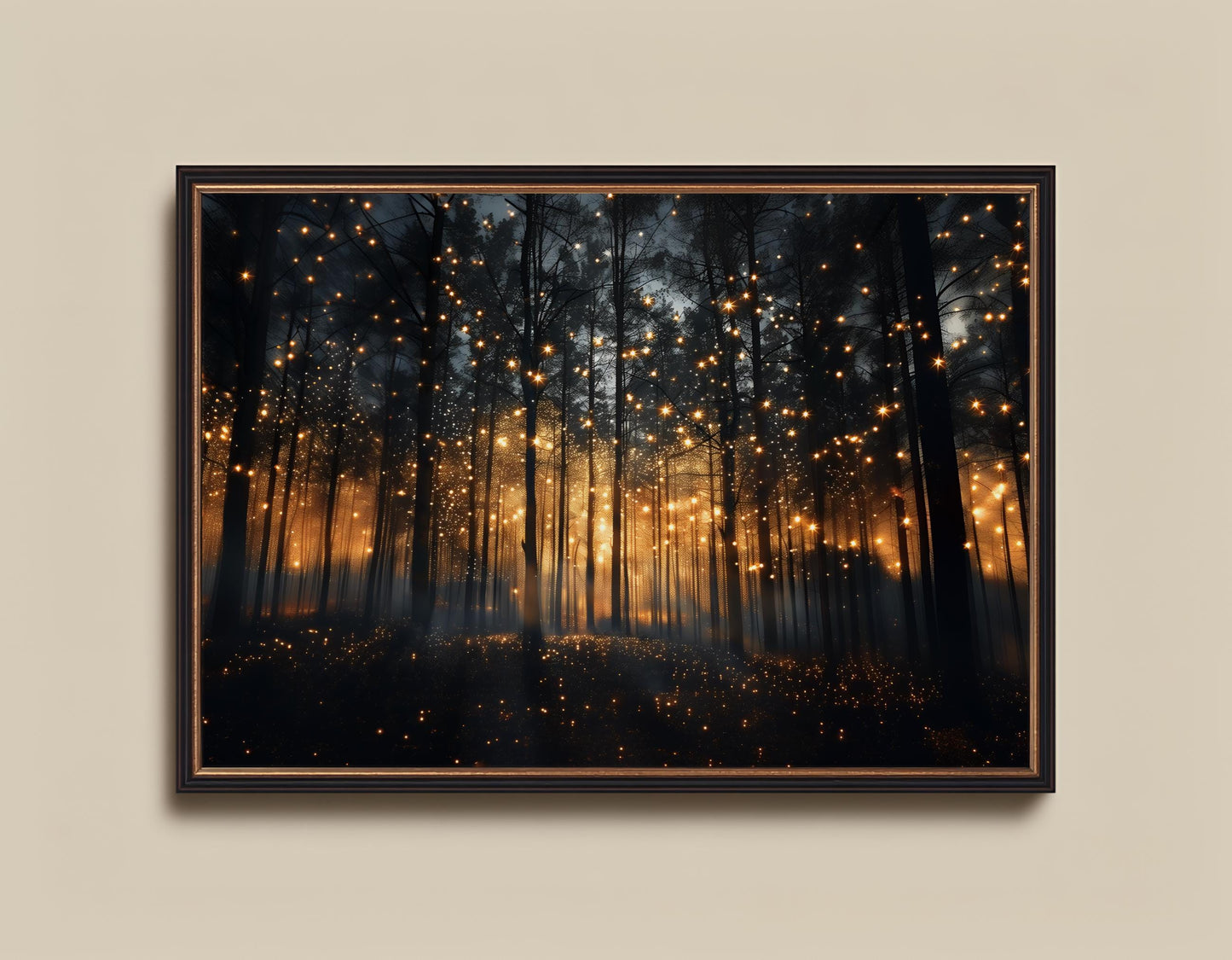 Magical Forest Art Print – Enchanted Night Landscape Canvas With Firefly Wall Decor