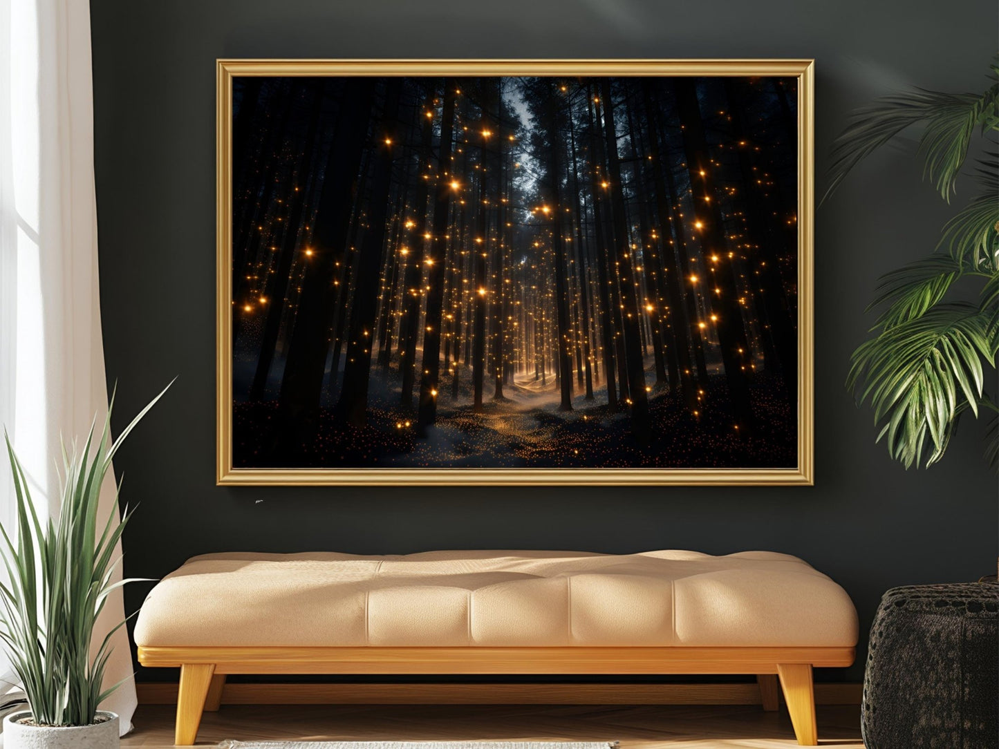 Enchanted Forest Wall Art Firefly Light Print, Mystical Woodland Decor, Magical Night Forest Poster, Fantasy Nature Artwork moody dark maximalist wall art – Sunrise Art Creations