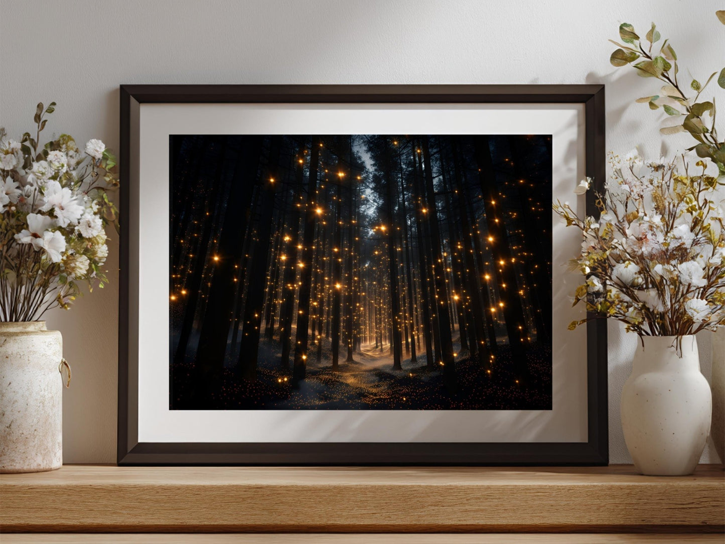Enchanted Forest Wall Art Firefly Light Print, Mystical Woodland Decor, Magical Night Forest Poster, Fantasy Nature Artwork moody dark maximalist wall art – Sunrise Art Creations