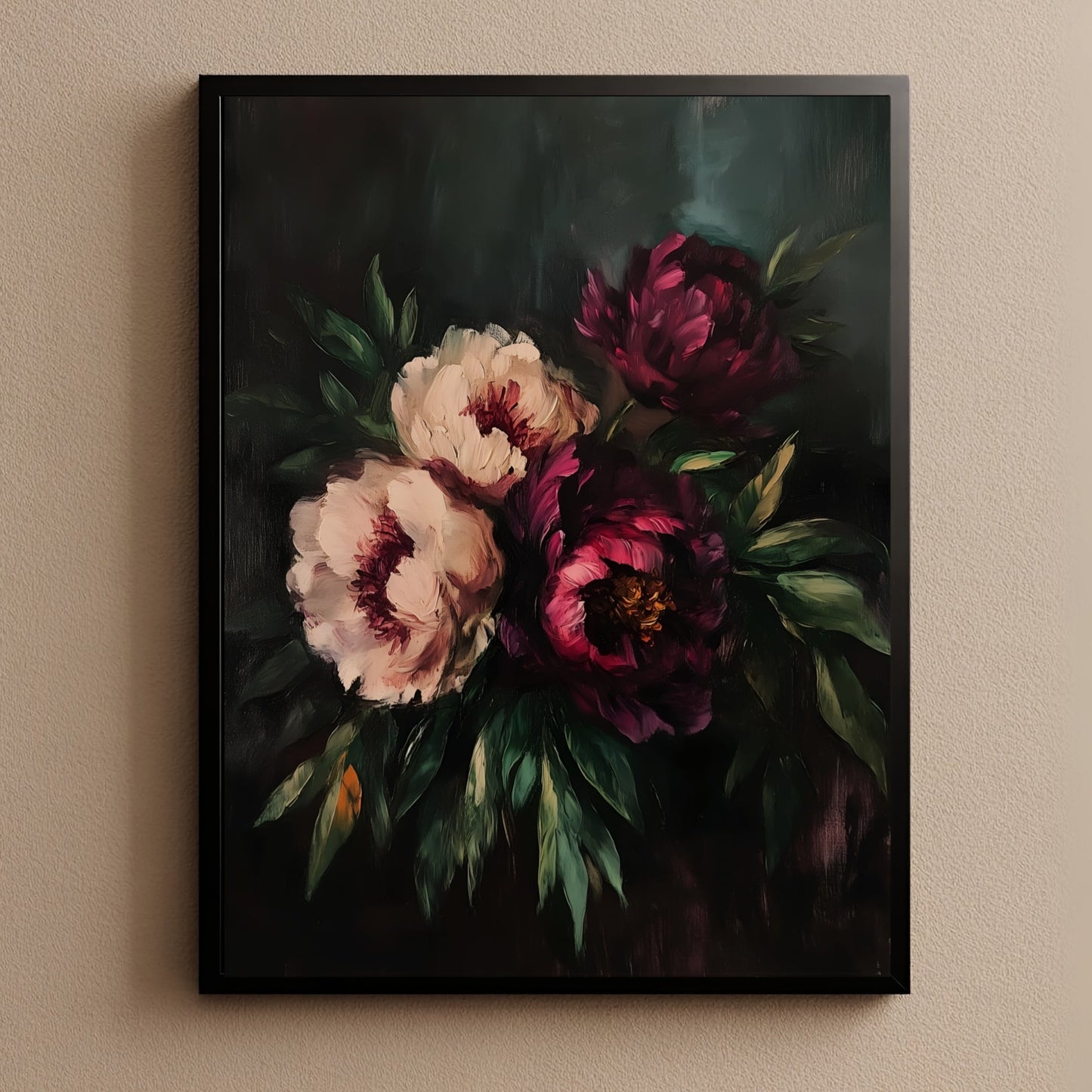 Dark Peony Moody Floral Wall Art Print