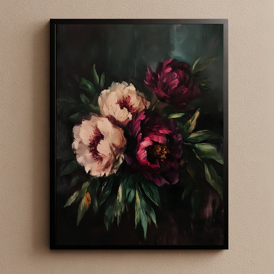 Dark Peony Moody Floral Wall Art Print