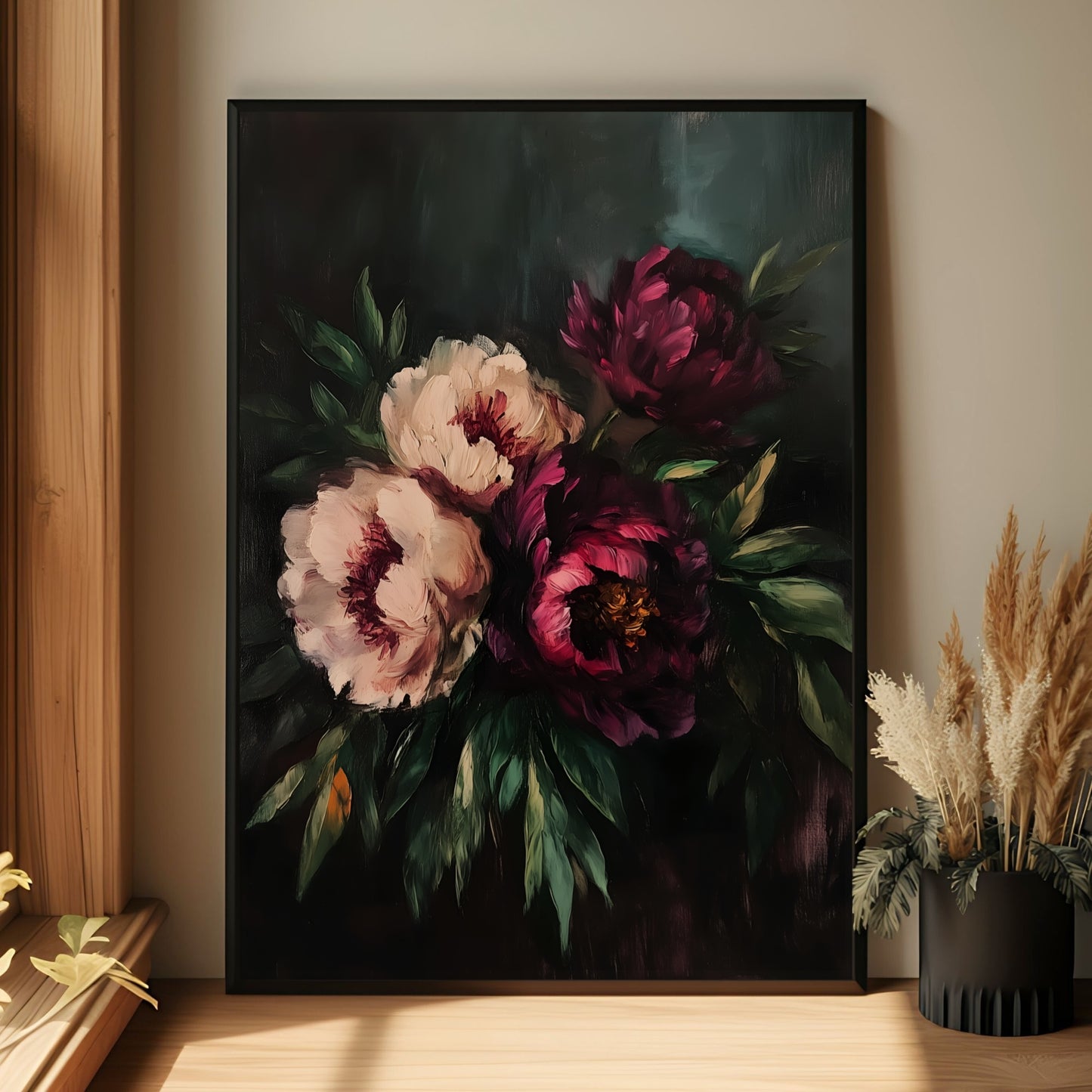 Dark Peony Moody Floral Wall Art Print