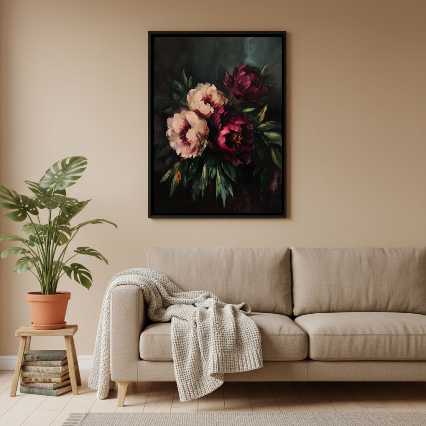 Dark Peony Moody Floral Wall Art Print