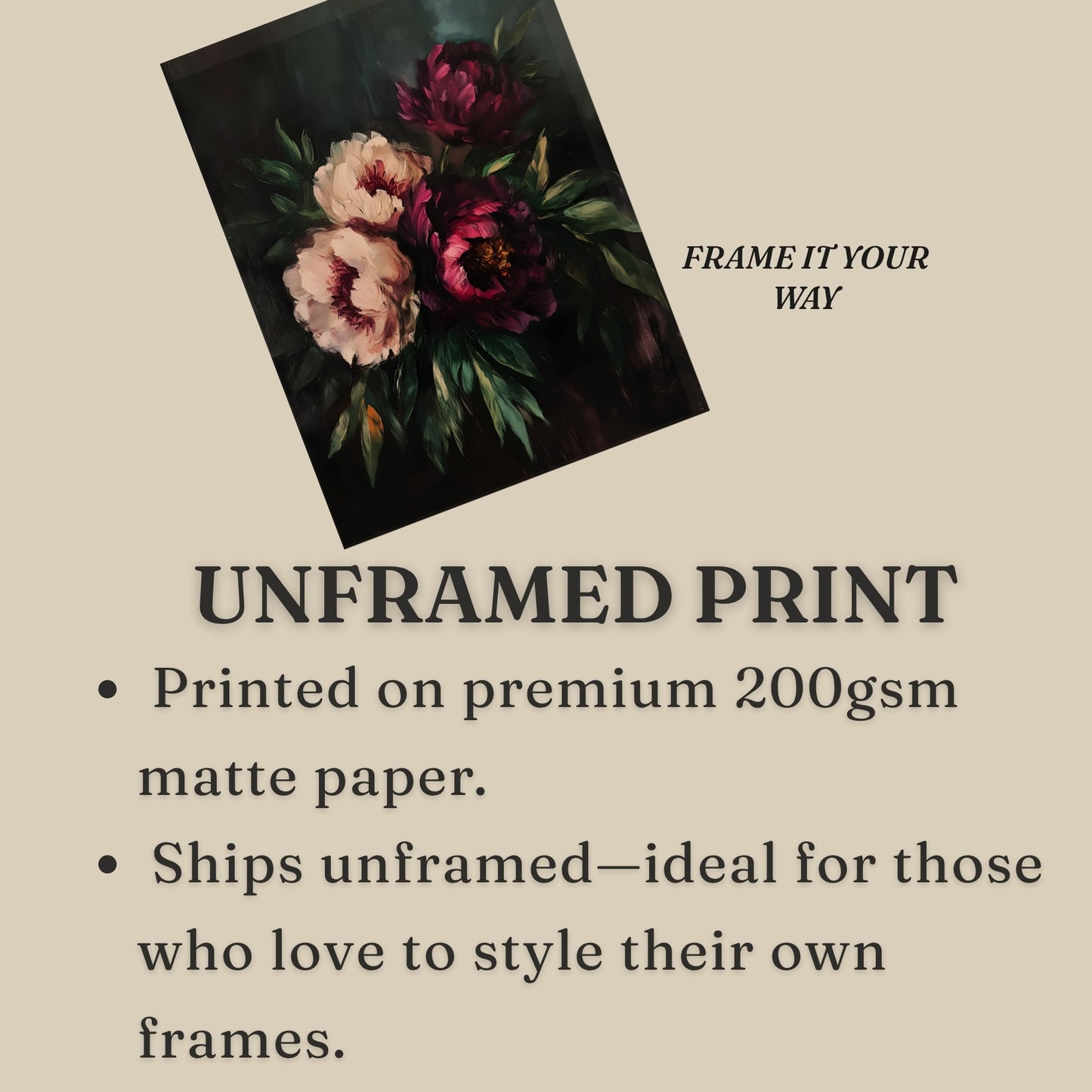 Dark Peony Moody Floral Wall Art Print