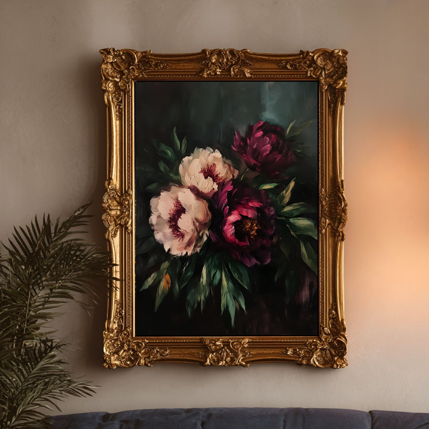 Dark Peony Moody Floral Wall Art Print