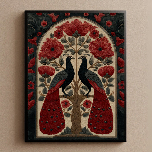 Peacock Vintage Boho Wall Art Bird Print
