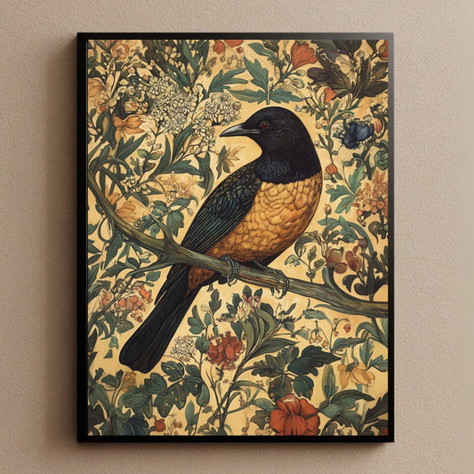 Vintage Botanical Bird Wall Art Print