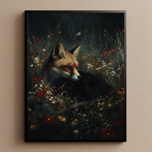 Fox Dark Forest Animal Wall Art Print