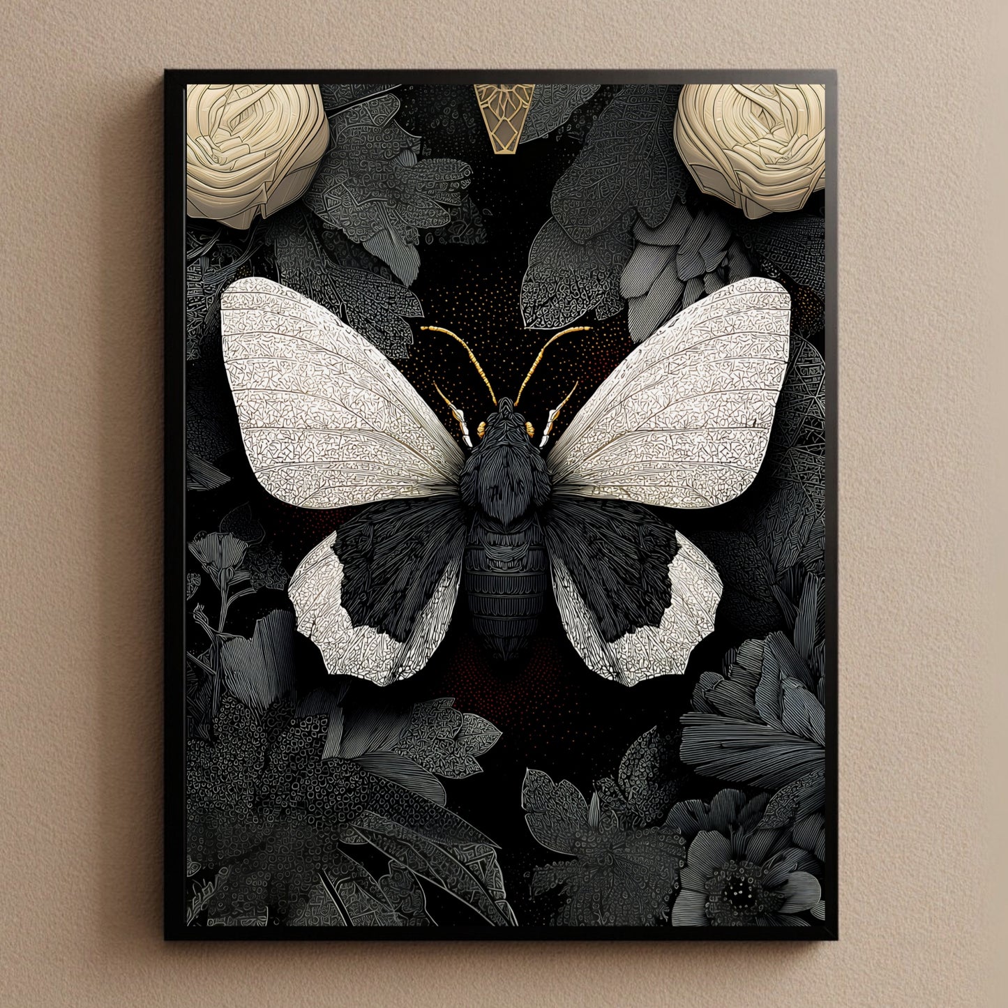 Black and White Moth Wall Art  Butterfly Print