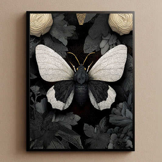 Black and White Moth Wall Art  Butterfly Print