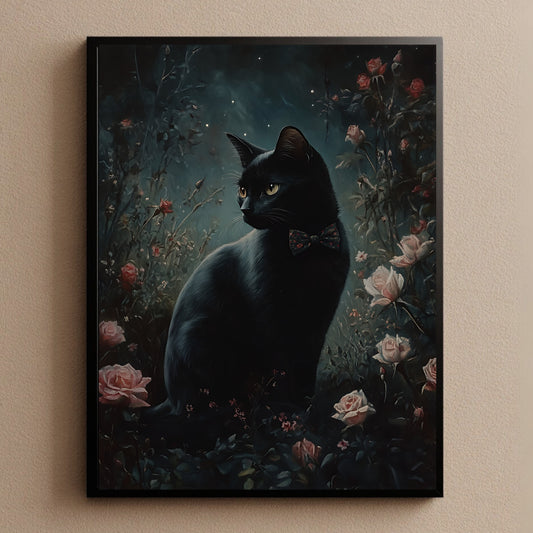 Black Cat Moody Wall Art Print