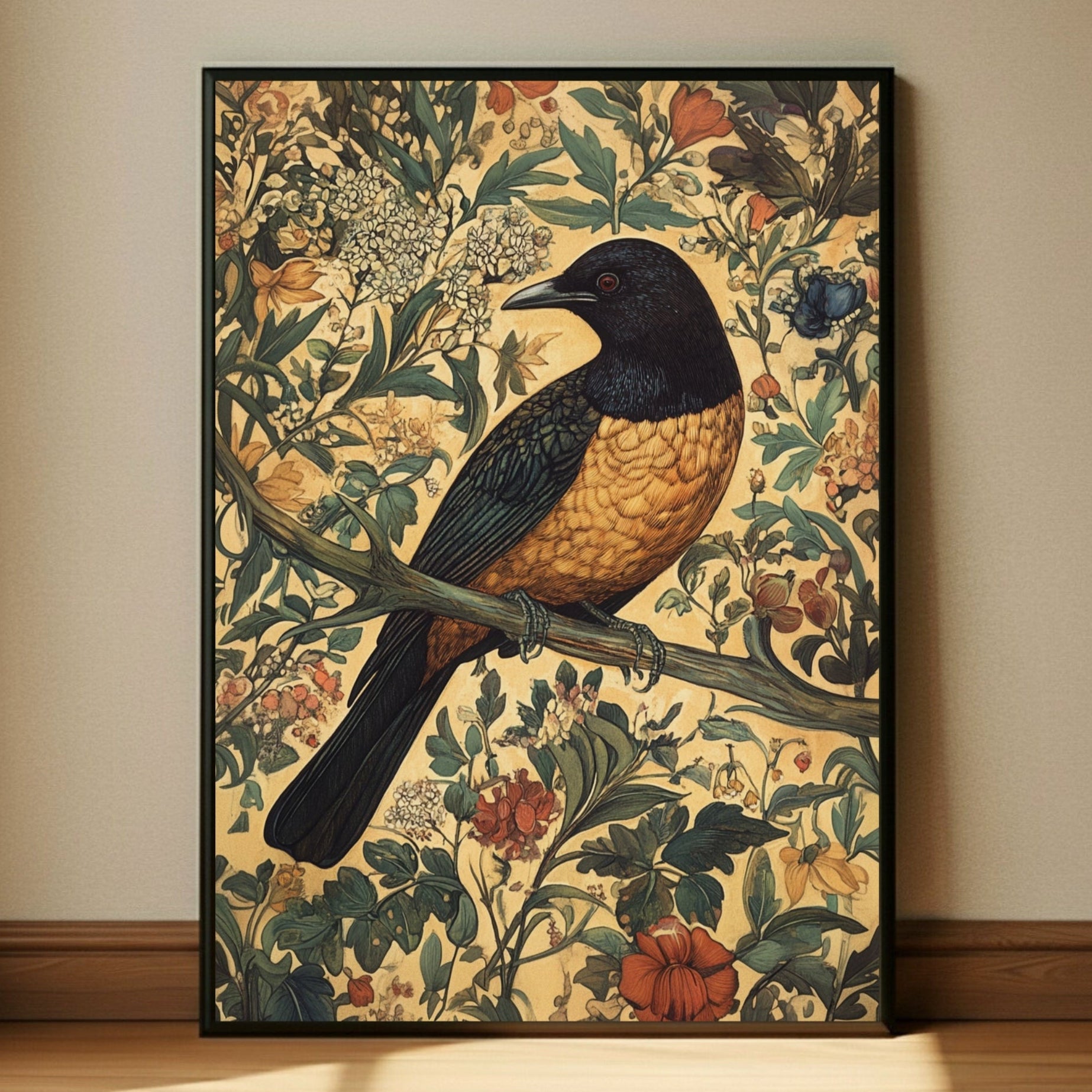Vintage Botanical Bird Wall Art – William Morris Style Print