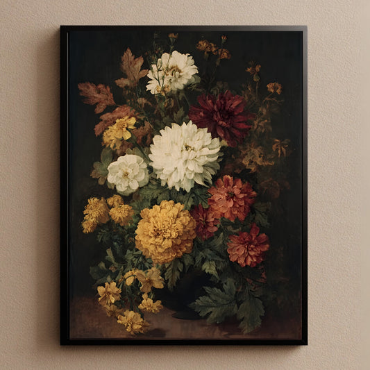 Vintage Floral Wall Art Dark Moody Still Life Print