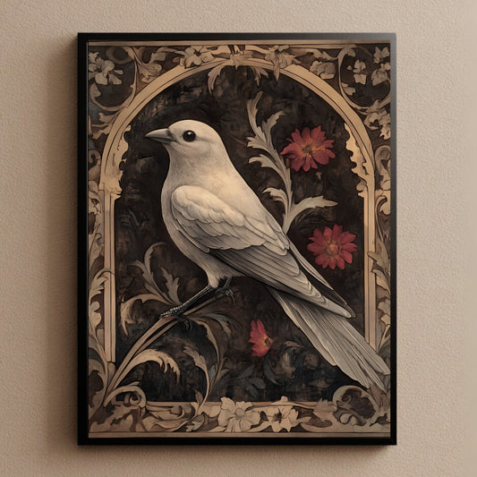 Vintage Bird Wall Art Dark Floral Cottagecore Print