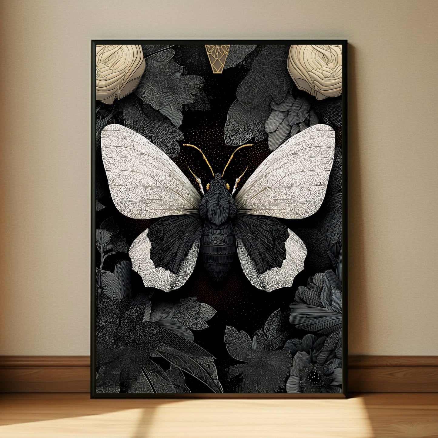 Black and White Moth Wall Art  Butterfly Print