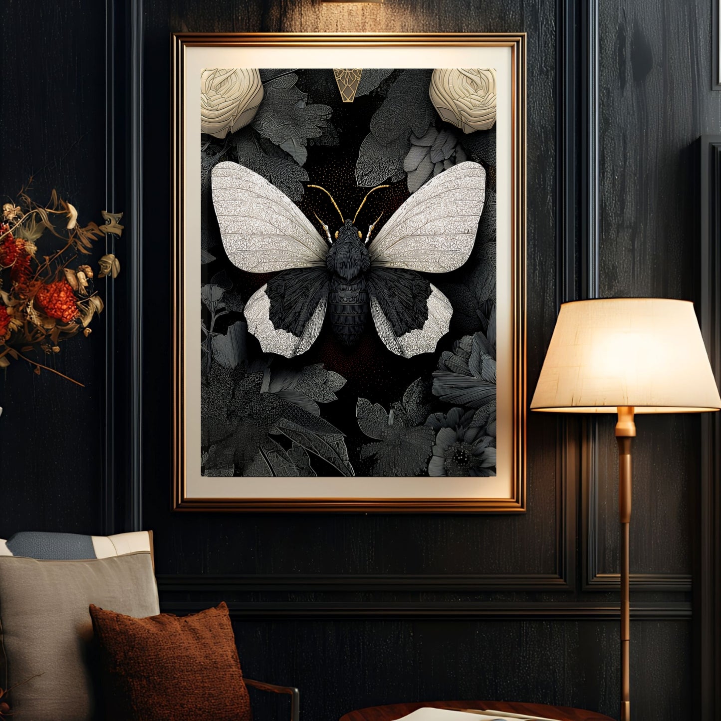 Black and White Moth Wall Art  Butterfly Print