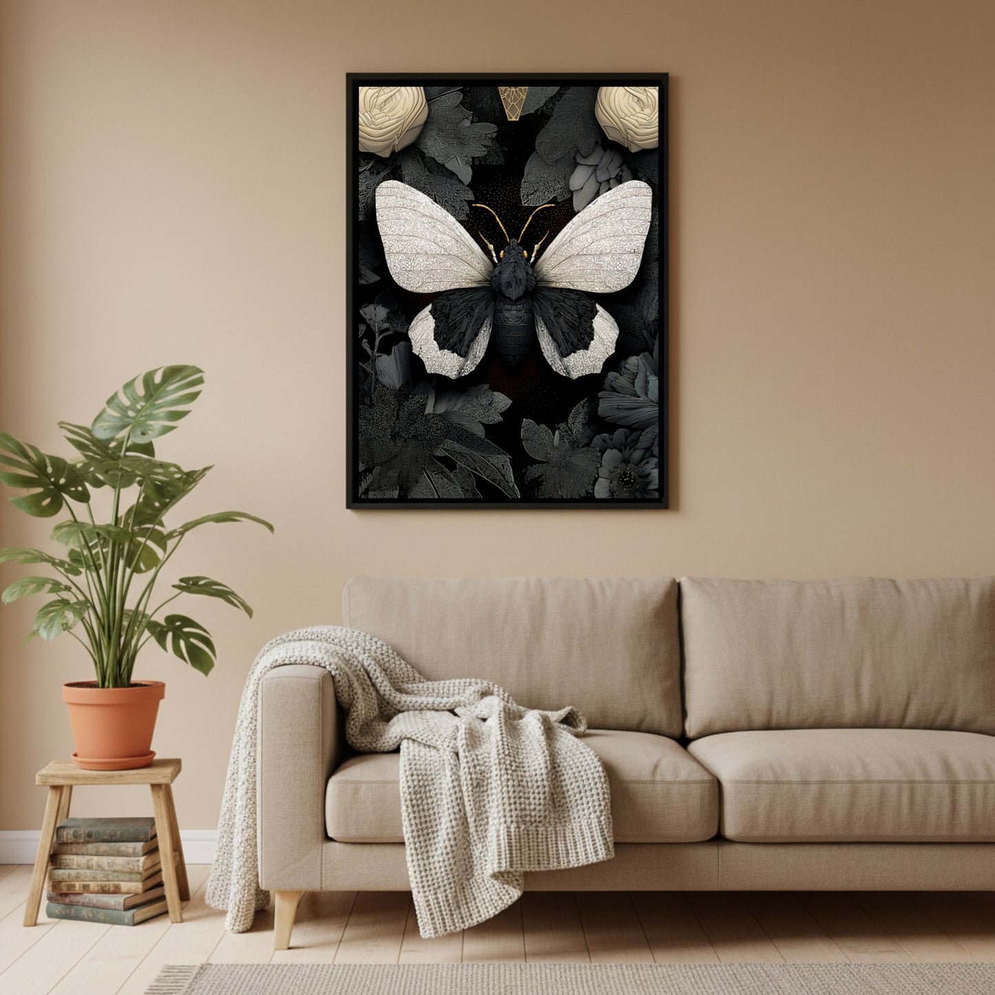 Black and White Moth Wall Art  Butterfly Print