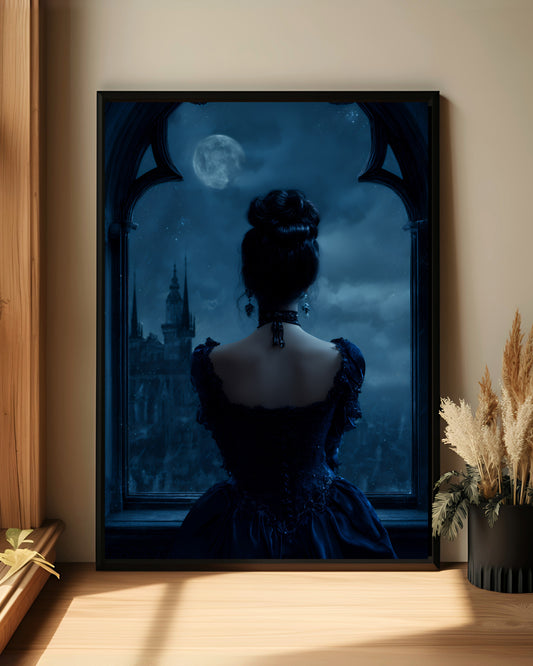 Victorian Woman Moody Moonlight  Wall Art Print