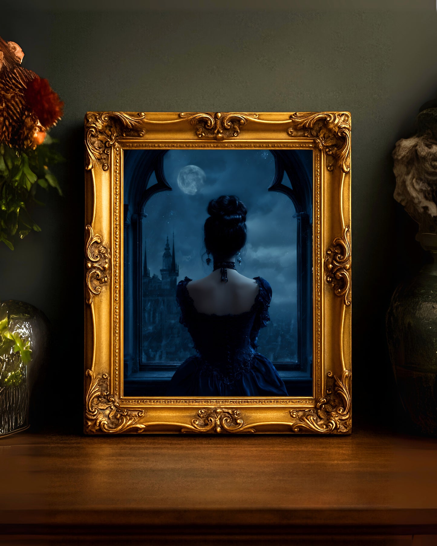 Victorian Woman Moody Moonlight  Wall Art Print