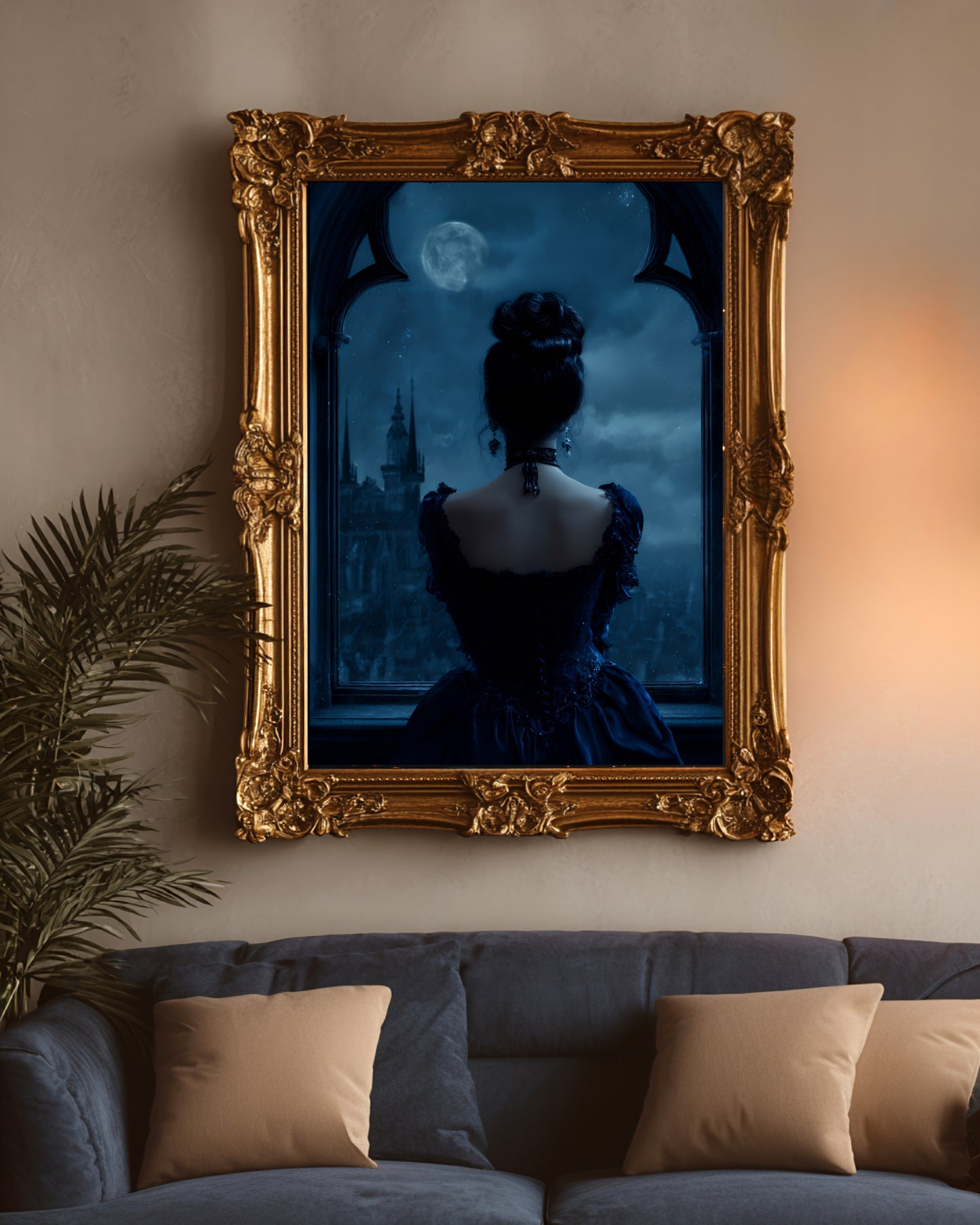 Victorian Woman Moody Moonlight  Wall Art Print