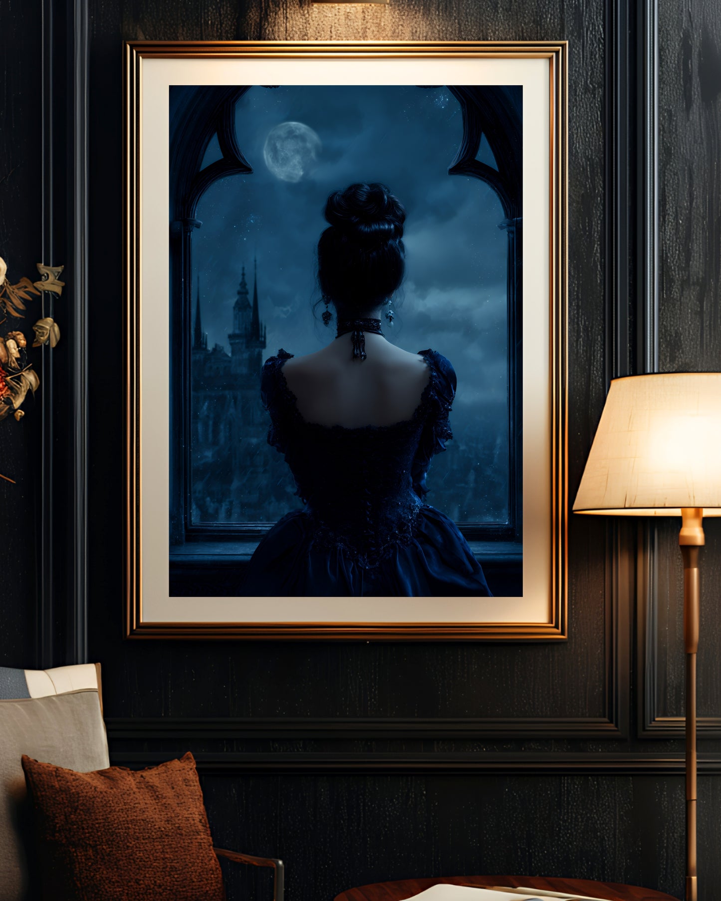 Victorian Woman Moody Moonlight  Wall Art Print