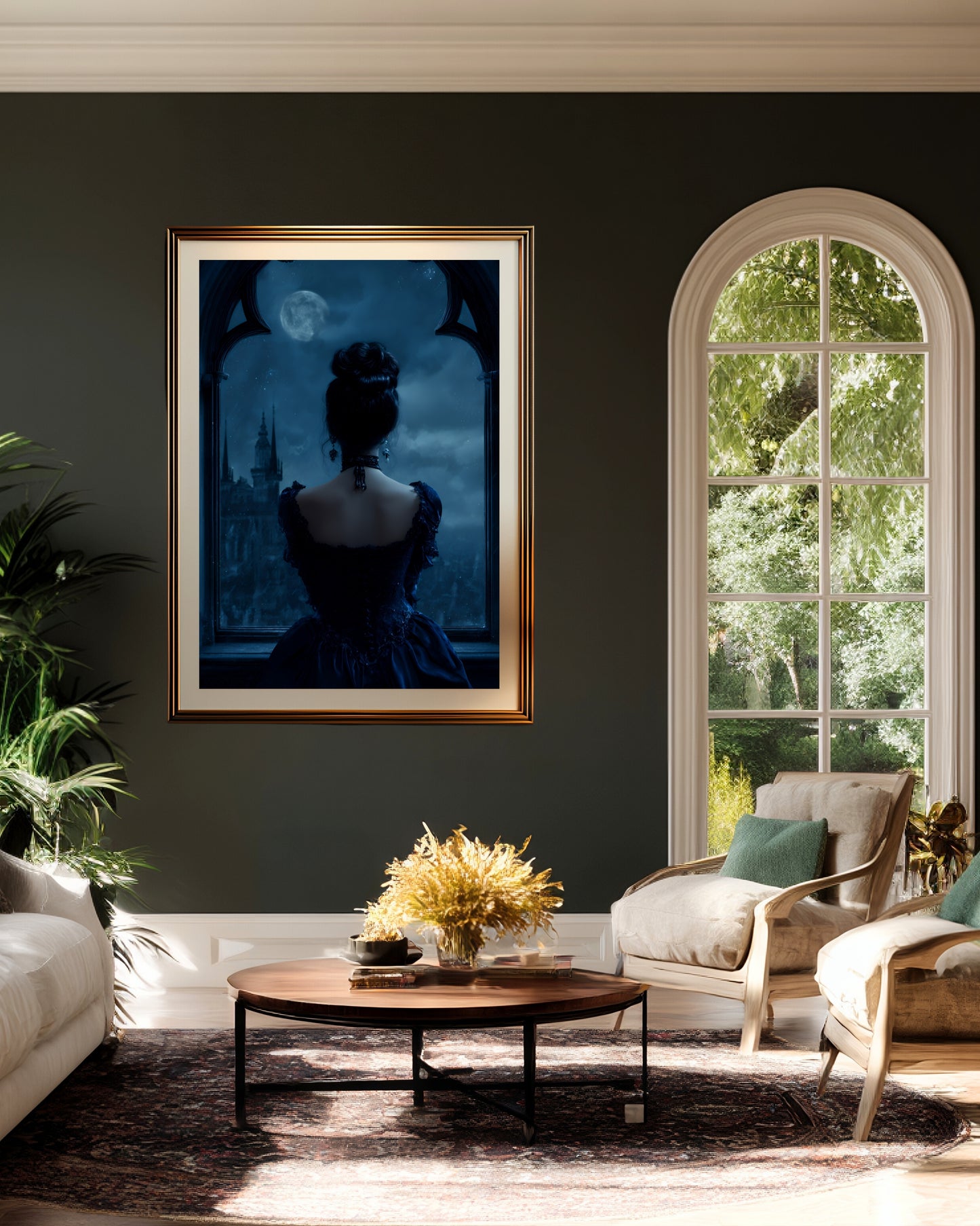 Victorian Woman Moody Moonlight  Wall Art Print