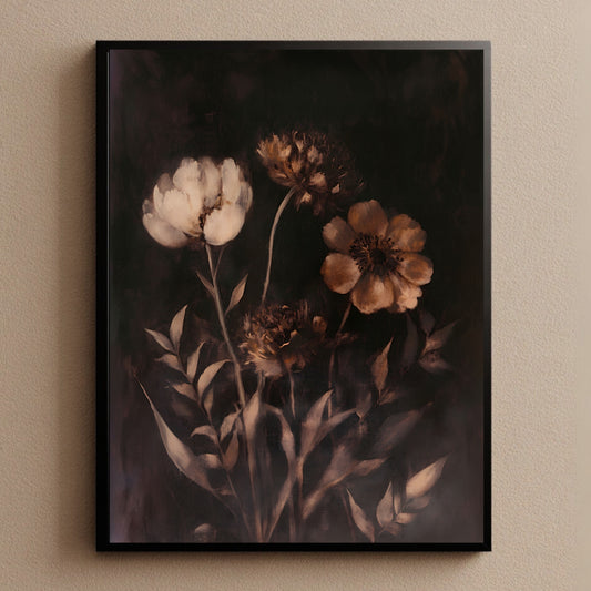 Cottagecore Canvas Art Earthy Brown Floral Print