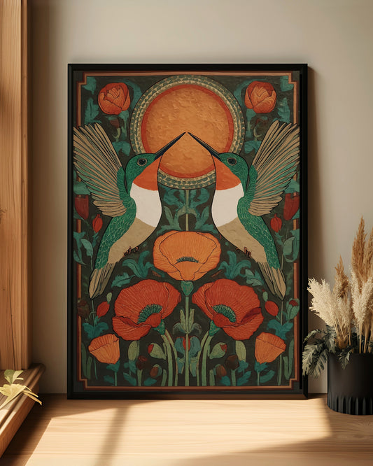 Hummingbird Folk Art Print (Poster, Canvas, Framed)