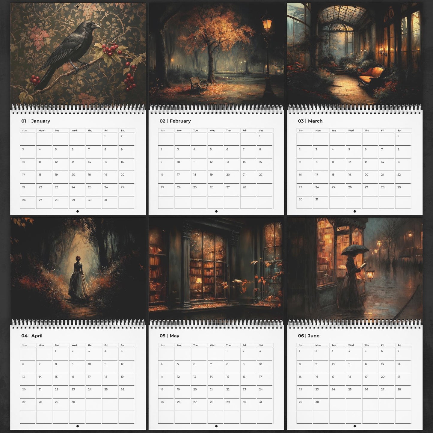 Moody Victorian Calendar 2026 – Dark Aesthetic Wall Calendar